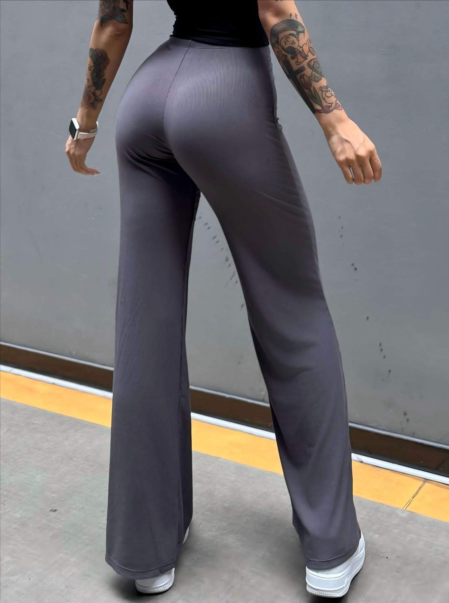 Pantalón perezoso que muestra la elasticidad de la cadera, enorme y cómodo drapeado, cintura pequeña pura, yoga recto, fitness, pantalones deportivos de ocio, mujeres