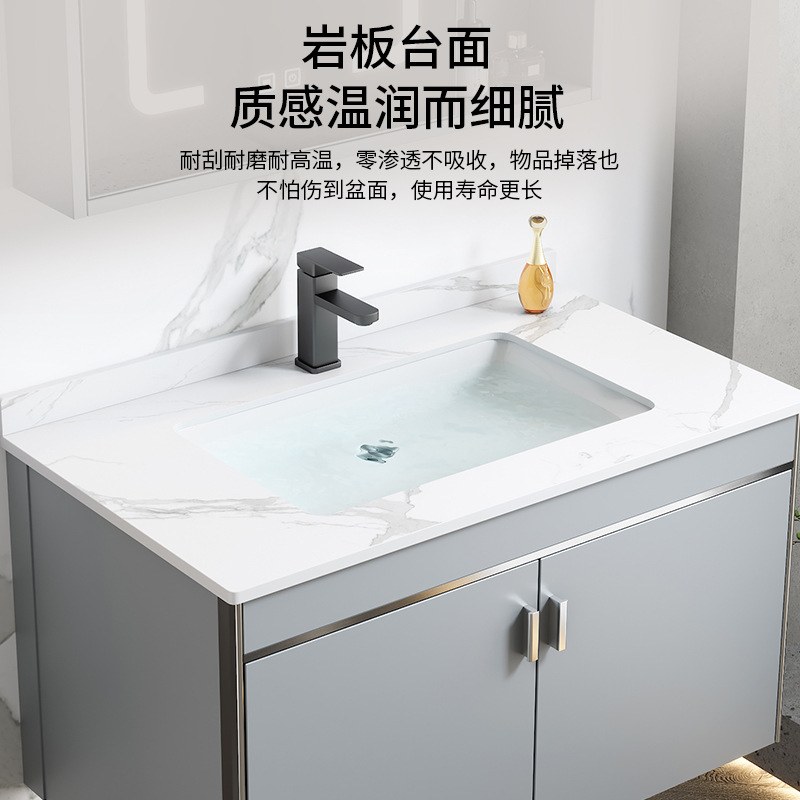 Hotel espacio gabinete de baño de aluminio combinado lavabo cerámica lavabo gabinete lavabo mesa de lavado transfronteriza