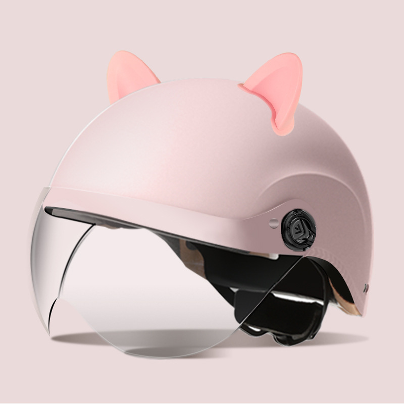 New Standard: Universal Motosiklet kaskı (dəbilqə) - summer-helmet-matte-pink-summer-helmet-transparent-visor-accessories-rabbit-ears-pink