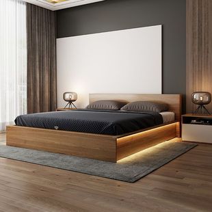 Nordic High Box Bed. Panel Bed Modern Simple Tatami Small Apartment Storage Bed Double Bed Master Bedroom Wedding Bed