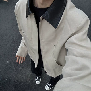 美式高街皮领垫肩外套潮牌欧美街头cleanfit高级感痞帅飞行员夹克