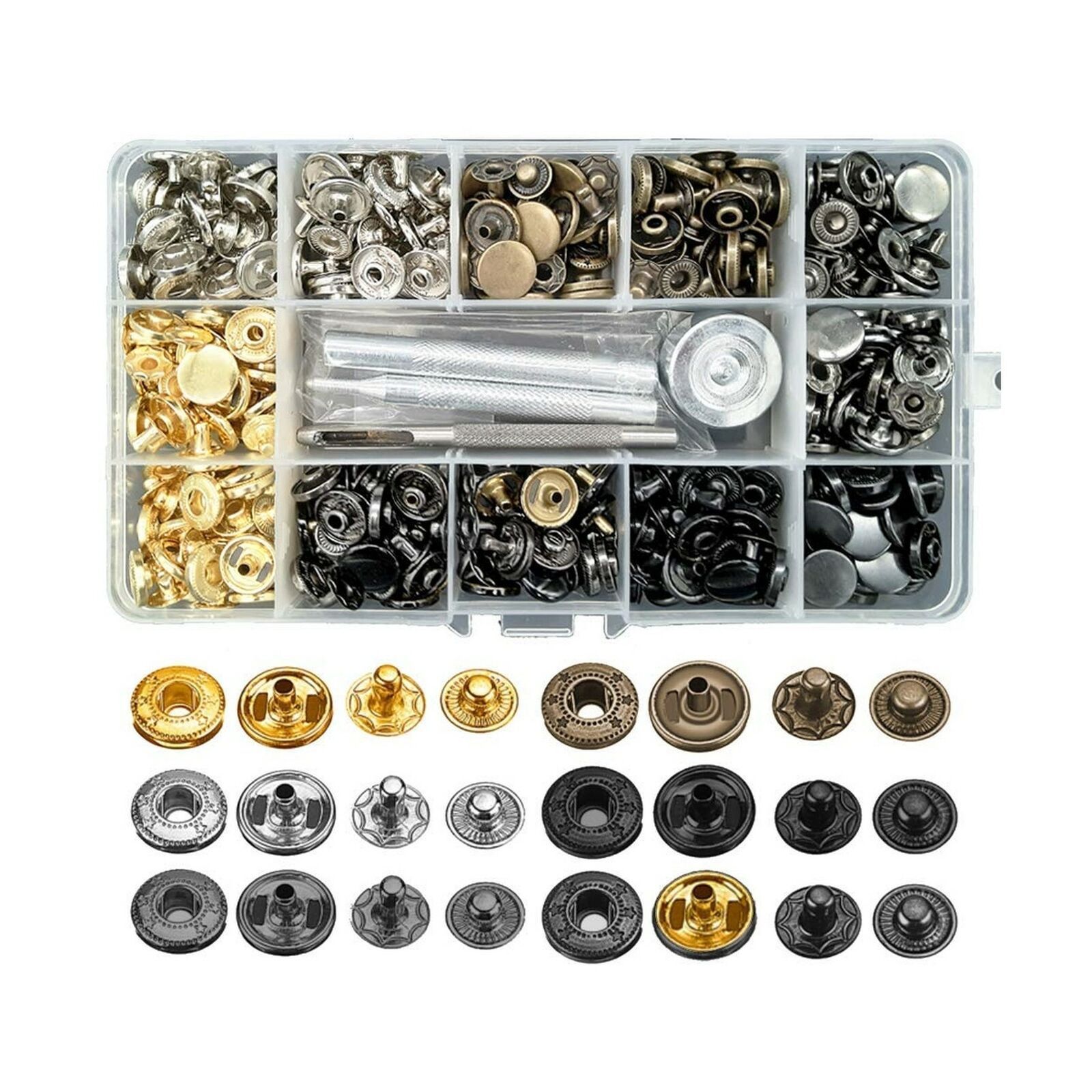 Para transfronteriza 12,5mm metal cobre Snap botón abajo chaqueta abrigo botón + instalación herramienta traje en caja