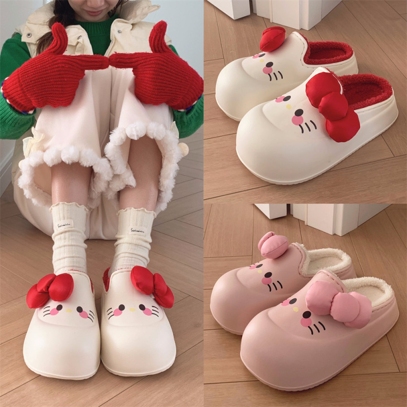 細い条の少女の心のかわいいウサギの厚い底の綿のスリッパの秋冬のファッションの外は家庭のEVA防水の綿の靴を着ます。|undefined