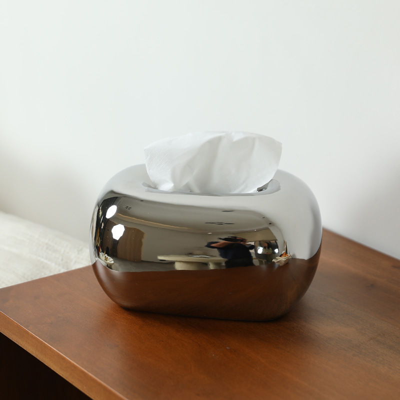 Caja de pañuelos de cerámica dorada minimalista moderna, decoración artística creativa, caja de dibujo de plata para el hogar, decoración de sala de estar
