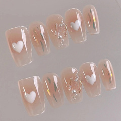 Gentle Wind Butterfly Pearl Diamond Ice-Touch Whitening Heart Fresh Wear Nail Art False Nail Stickers 24 Pcs Wholesale