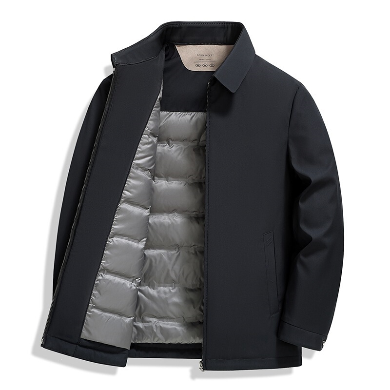 2026 Autumn/Winter Business Casual Men's Solid Color Lightweight Down Jacket, Black and Khaki