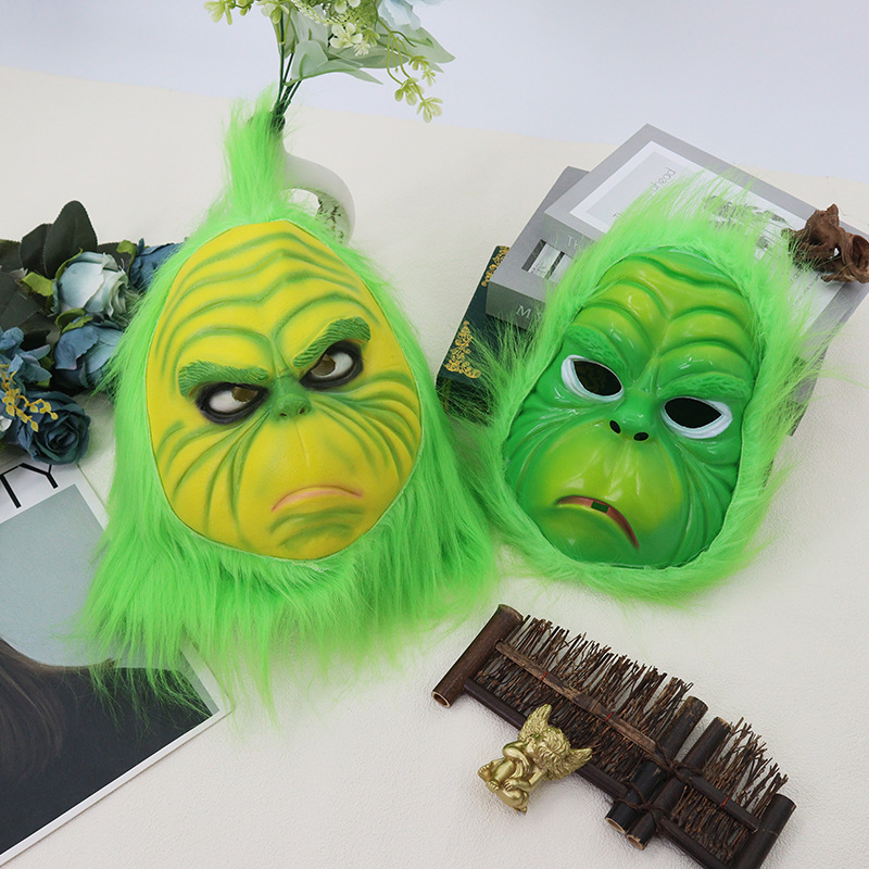 Grinch cara gorda cabello verde toque de cabeza de baile de máscaras transfronterizas en vivo máscaras navideñas divertidas props de fiesta