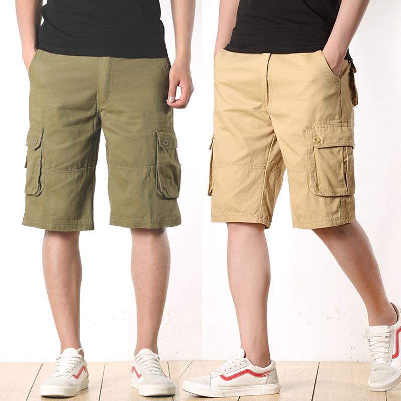 New Summer Style Plus-Size Men's Workwear Shorts with Large Pockets, Beach Casual Pure Cotton Shorts, Washed, Large Size, Multiple Pockets