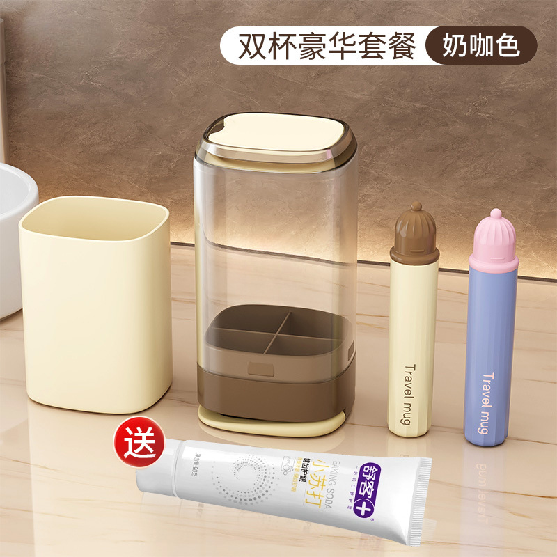 3 - en - 1 mini pequeño portátil dos tazas de cepillo de dientes taza de lavado traje de viaje compacto con cepillo de dientes conjunto de pasta de dientes