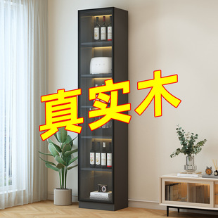Solid Wood Bookcase with Glass Door Bookshelf Floor Storage Rack Free Living Room Home Storage Cabinet Display Cabinet