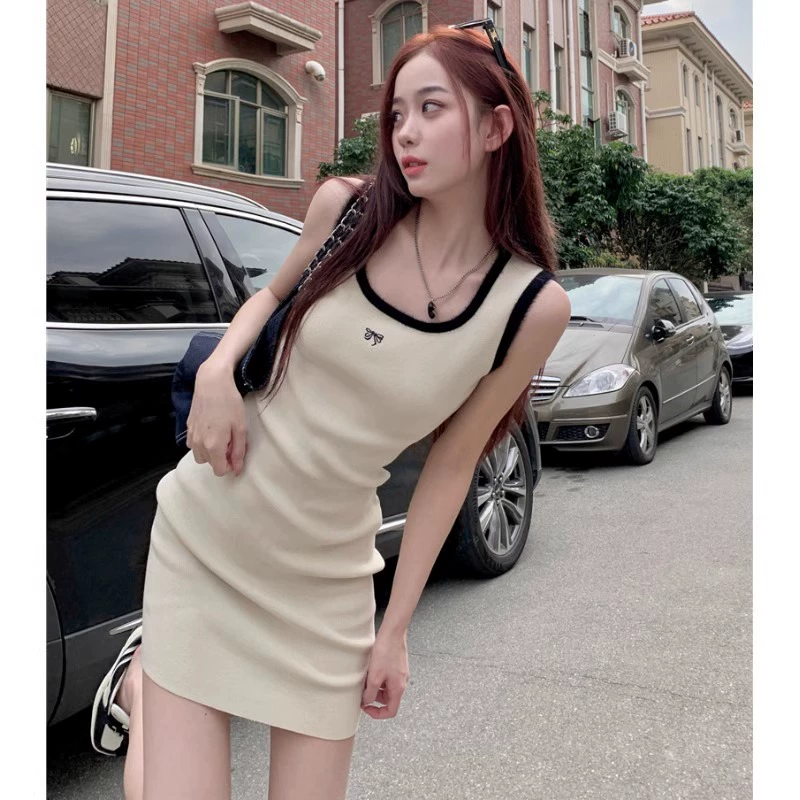 Высококачественное трикотажное приталенное платье-Слинг без рукавов с U-образным вырезом, летняя новая юбка-футляр для похудения