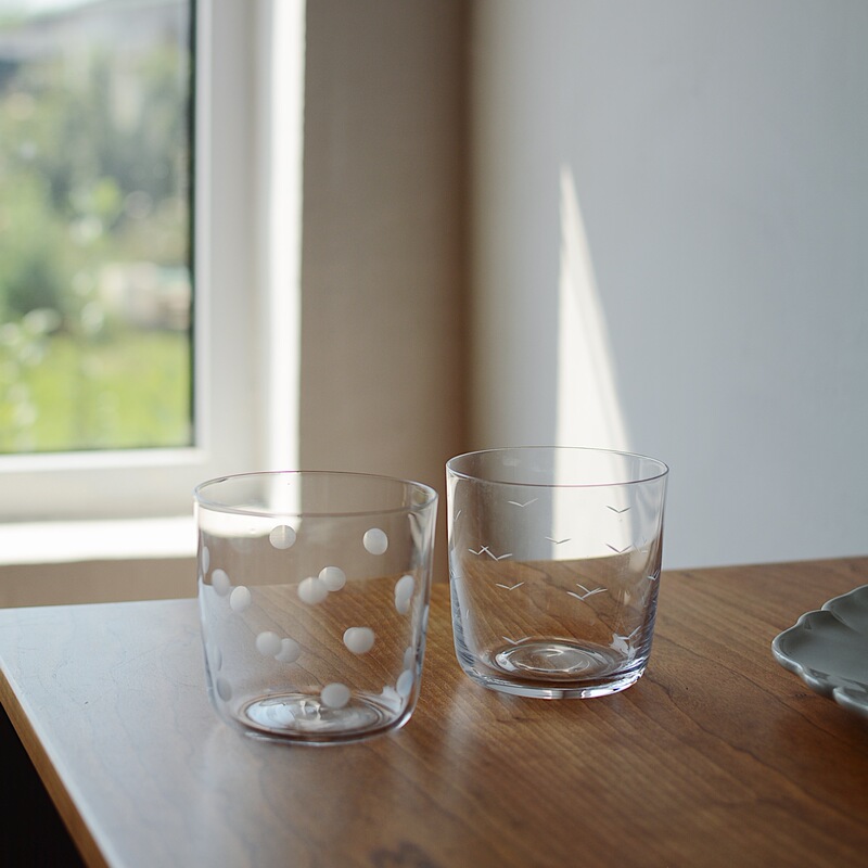Collecting Time Polka Dot Bird Glass Handmade Engraved Glass Daily Cold Water Cup Coffee Cup Wholesale