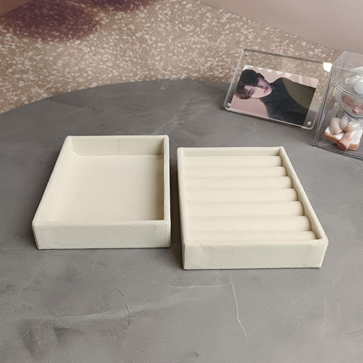 Anillo de joyería beige de tela de ternilla caja de almacenamiento de pernos de aretes pequeño cajón forrado de joyería biliar pulsera tabla de visualización bandeja