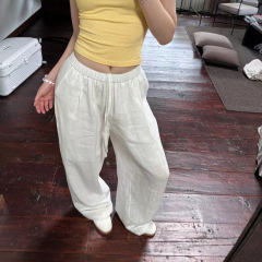 清淡美人风100％亚麻休闲直筒裤女25夏季老钱感宽松垂感拖地长裤