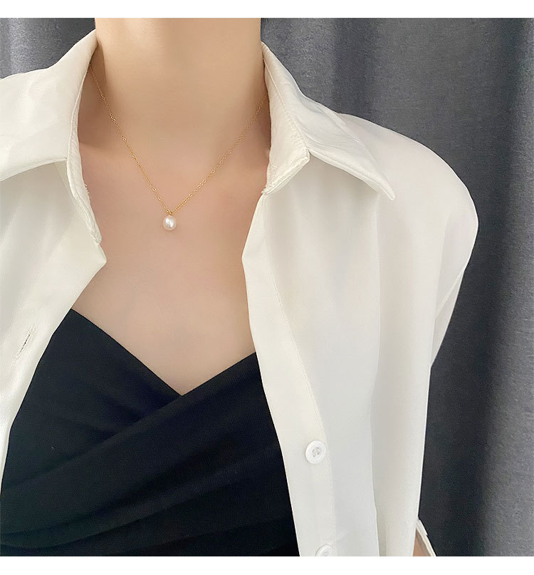 Elegant Water Droplets Titanium Steel Plating Pearl Necklace_colorza_6