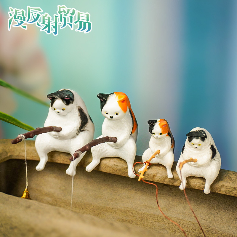 Nuevos productos Adornos de pesca de gatitos grandes Pecera paisajismo gato pesca gato pesca gato adornos colgantes