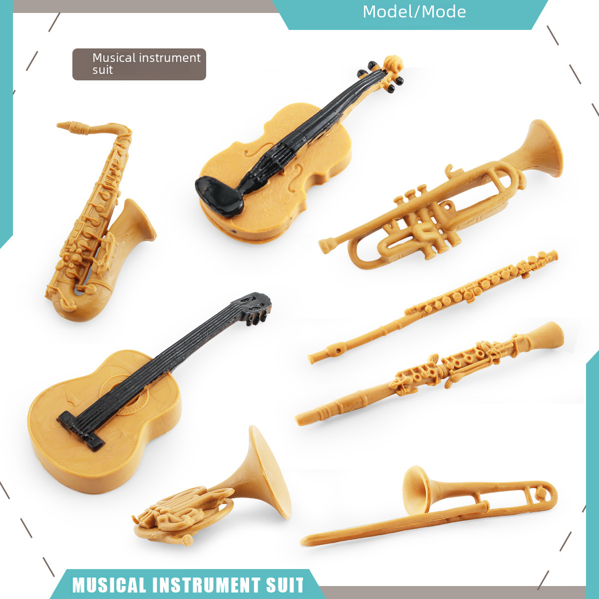 Cross-border simulation French horn, trombone, clarinet, flute, trumpet, saxophone, violin, guitar instrument set model ornament