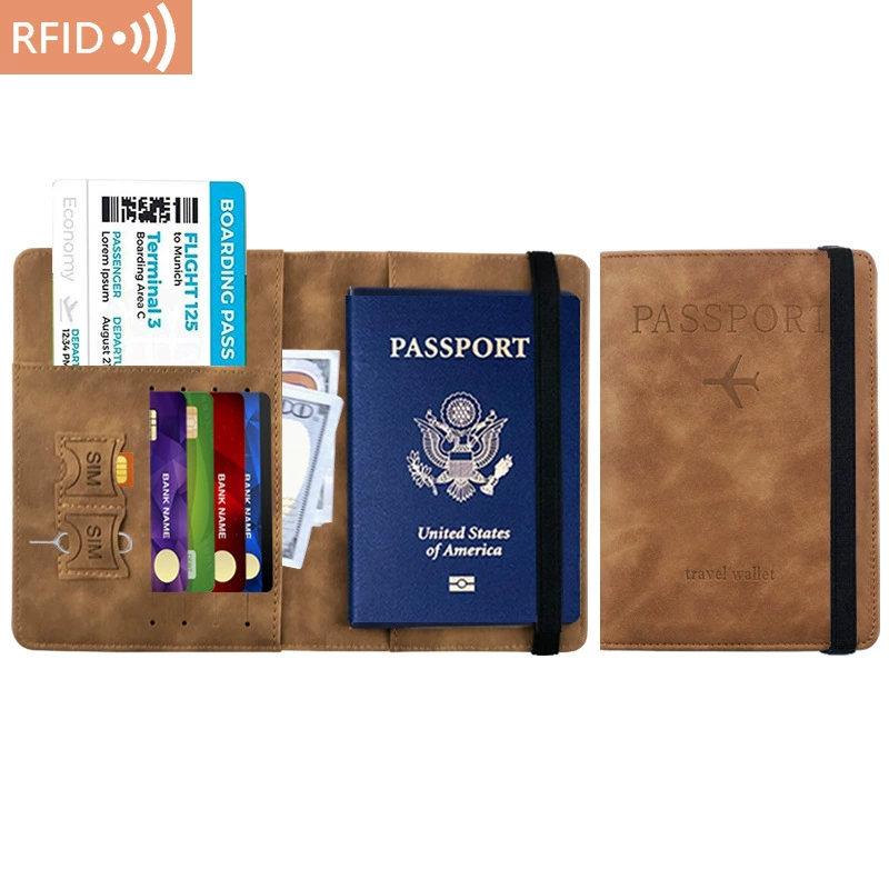 Портмоне для паспорта (из кожзаменителя) с блокировкой RFID, мультикарточный дорожный кошелек, 15×11×1 см