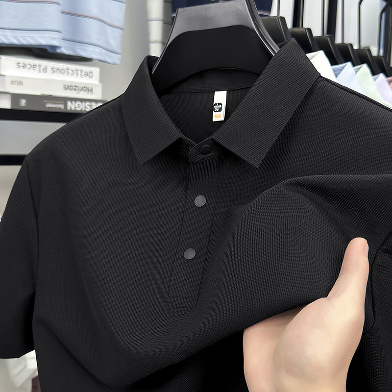 High-Quality 10A Nylon Seamless Polo Shirt for Men, Summer Business Casual Solid Color Turn-Down Collar Ice Silk Short-Sleeve T-Shirt