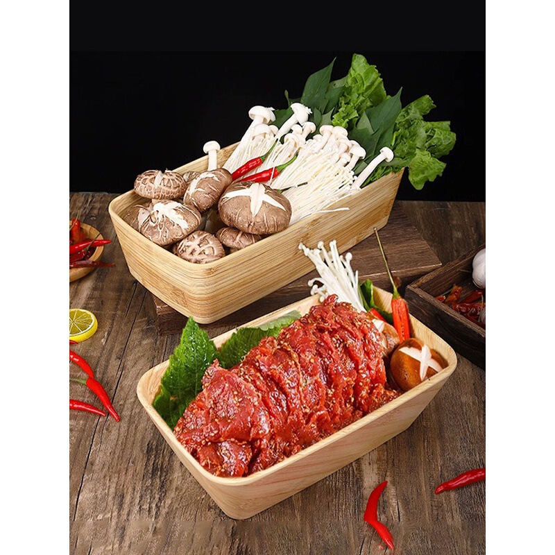 Sukiyaki hotpot restaurant vegetable and mushroom platter in melamine wood-look box, hotel dry ice plate, beef plate Sukiyaki hotpot restaurant vegetable and mushroom platter in melamine wood-look box, hotel dry ice plate, beef plate