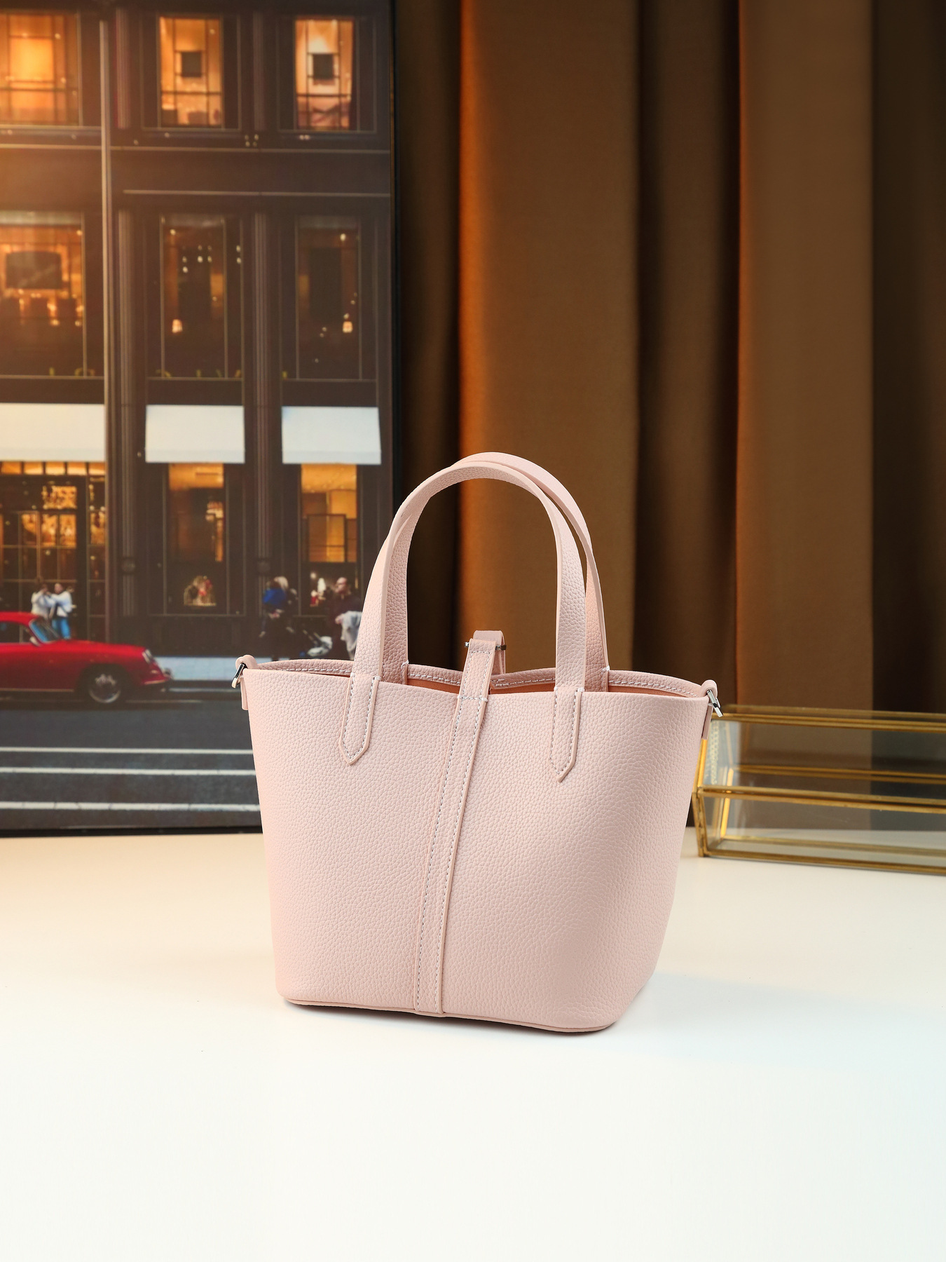 Lychee Pattern Women's Handbag Solid Color Bucket Bag Versatile Shoulder/Crossbody Bag For Commuting PU Leather Zipper Closure Medium Size_voghion.com