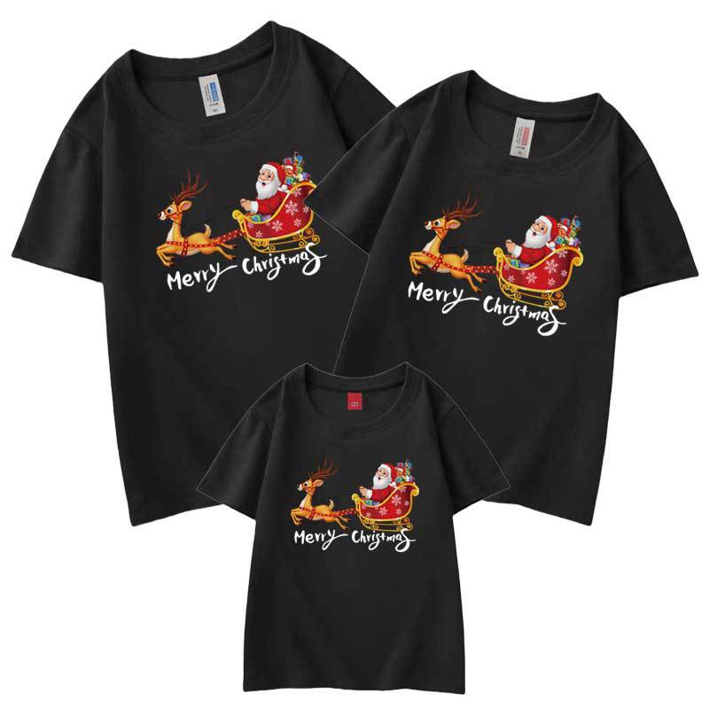 Nueva camiseta de media manga de algodón para padres e hijos de verano 2022 Navidad alces carruaje Santa Claus Día de Año Nuevo ropa de clase