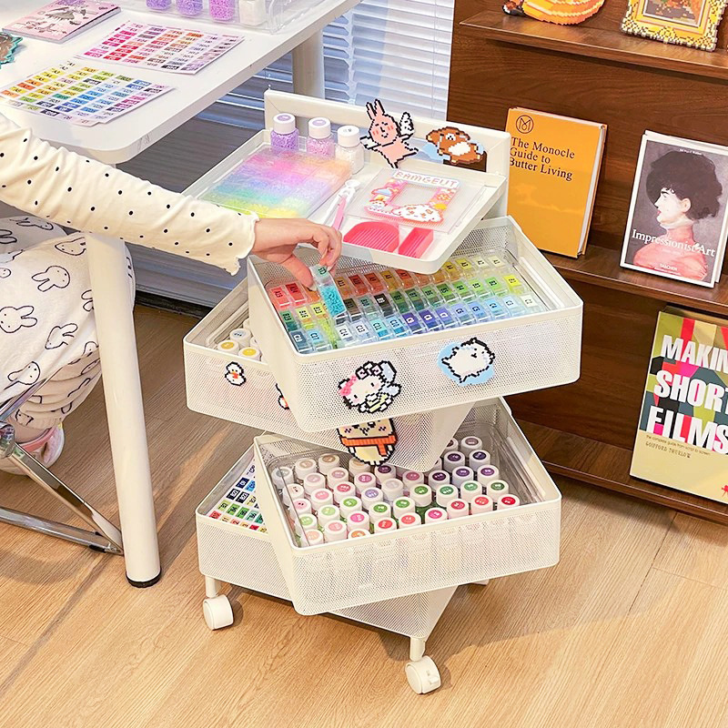 Rotatable Bean Storage Cart, No-Installation Required, Multi-Layer Floor-Standing Storage Rack with Wheels for Organizing Beads