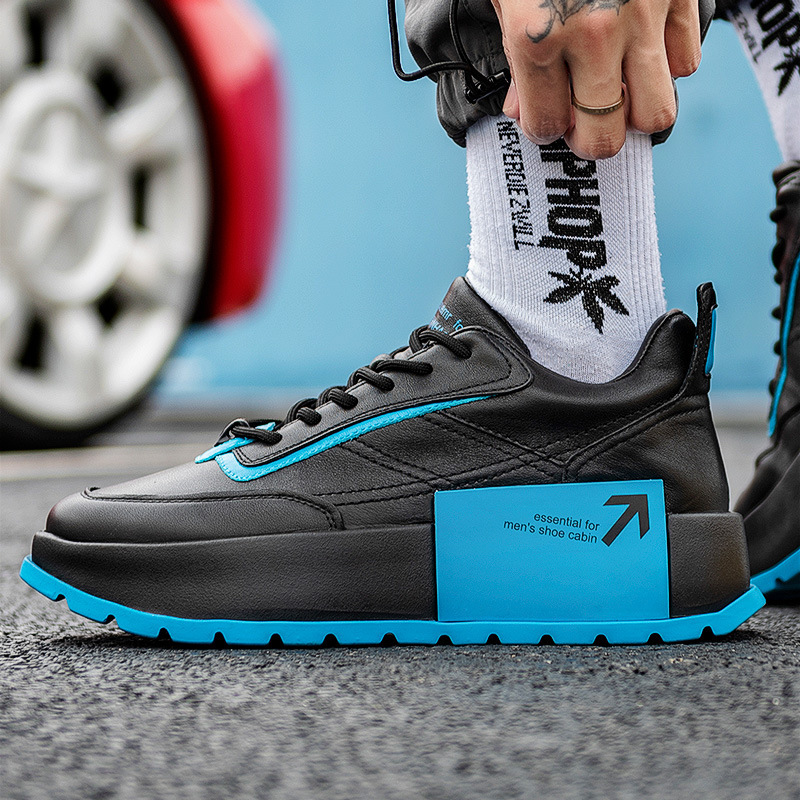 European Station Height Increasing Shoes, Thick-Soled Sneakers, Black Casual Shoes, Men's Sports Shoes, Korean Style Casual Trbottomyy Retro