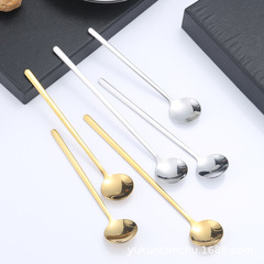 Stainless steel small round spoon coffee spoon dessert spoon mug spoon spoon long handle mixing spoon honey bird's nest spoon