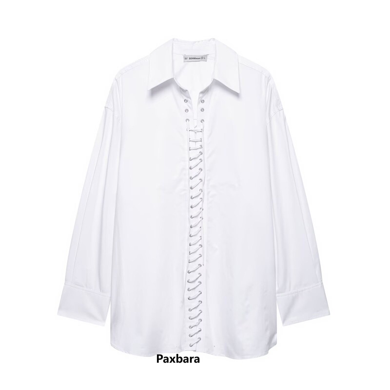 2025 Spring New European and American Cross-Border Women's Street Fashion Loose Front Lace-Up Long-Sleeved Shirt W03 6328
