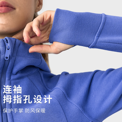 Shishizhihui autumn and winter new velvet hooded zipper sports jacket women's casual outdoor sports fitness yoga wear