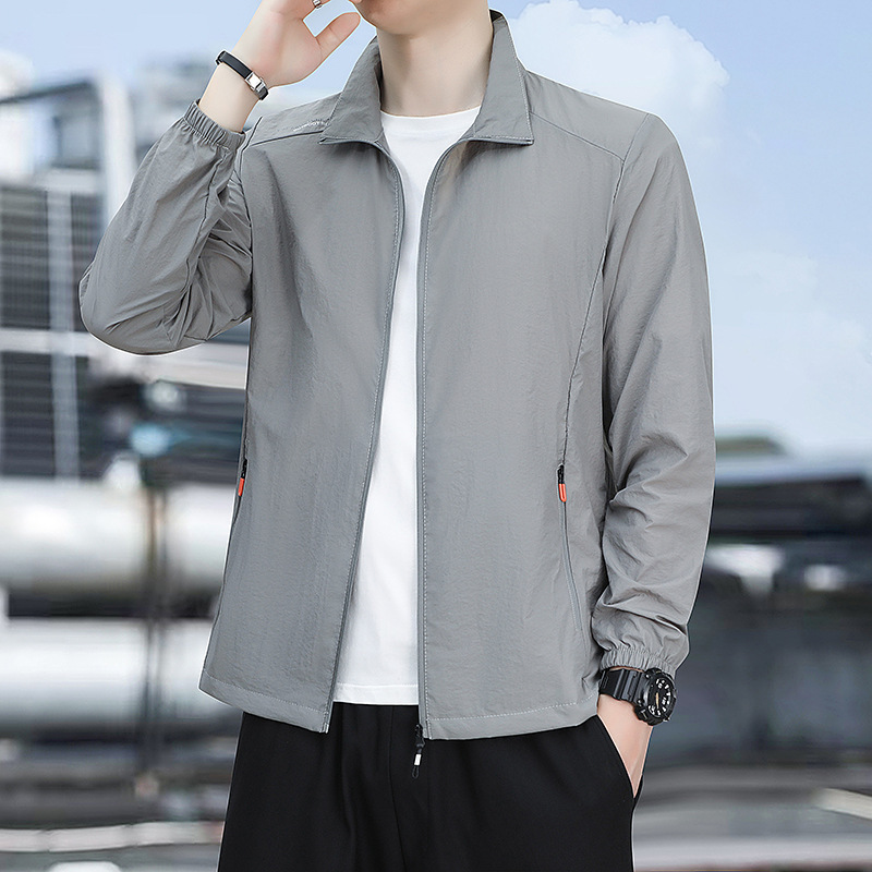 Sun Protection Clothing Men's Ultra-thin Breathable Ice Silk Summer Men's Fishing Sun Protection Clothing Men's Skin Trench Coat Collar Cardigan Jacket