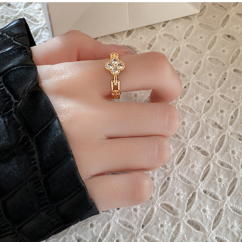 Simple Style Geometric Copper Inlay Zircon Open Ring 1 Piece