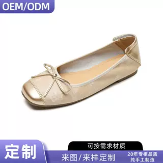 【定制】法式单鞋女平底蝴蝶结奶奶鞋软底浅口银色芭蕾鞋大码女鞋