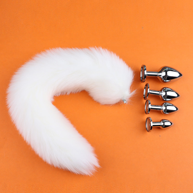 Metal Anal Plug with Detachable White Fox Tail, Adult Training Toy — detail image 4