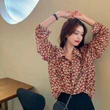 2025年秋季新款温柔风碎花雪纺长袖薄款防晒衬衫上衣女设计感小众
