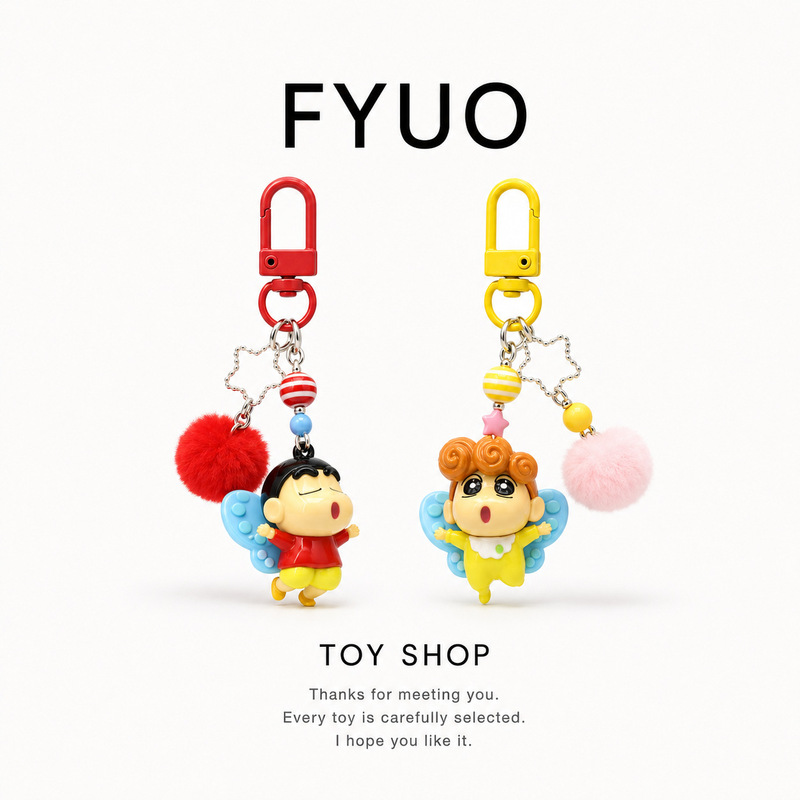 Cute and Creative Anime Genuine Crayon Shin-Chan Couple Keychain for Women, Cartoon Student Backpack Birthday Gift Pendant