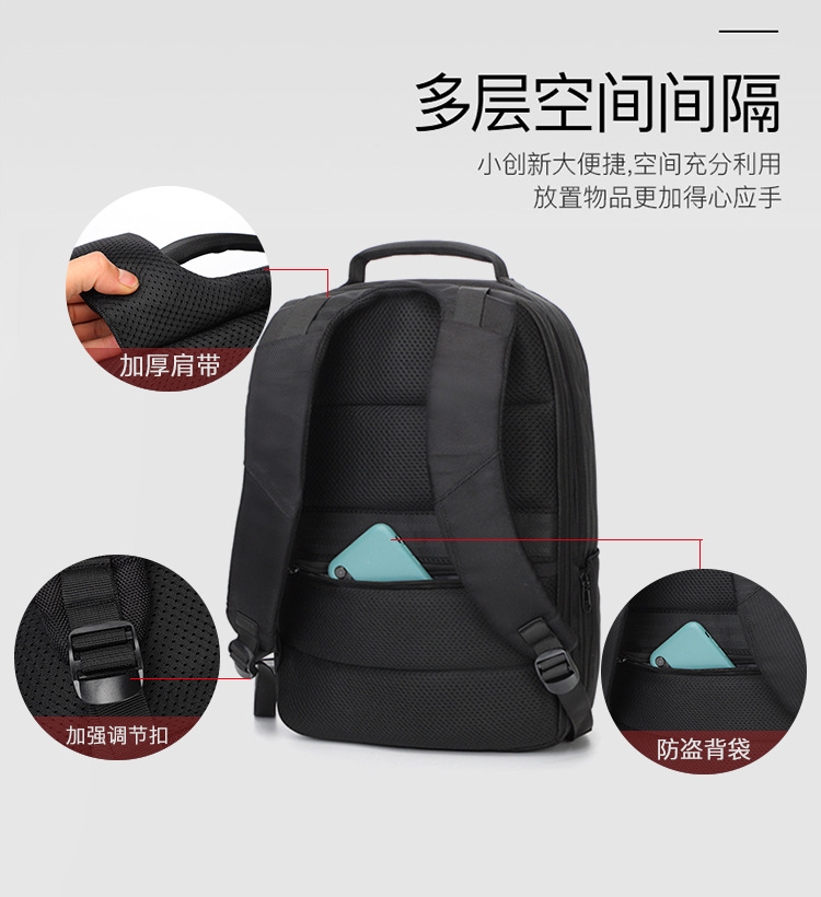 新款男式双肩包韩版休闲USB男士背包透气耐磨商务电脑包旅行包详情3