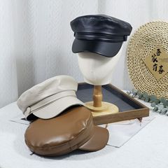 皮质PU时尚平顶帽英伦潮人帅气八角帽男女款休闲潮流嘻哈贝雷帽子