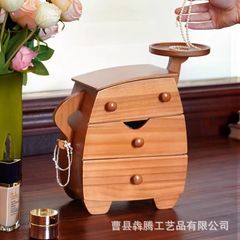 实木首饰盒桌面摆件创意礼物收纳盒可爱造型胖墩墩乔迁新婚礼物盒