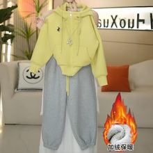 女童秋冬加绒套装韩系休闲连帽卫衣2025新款百搭外套卫裤两件套潮