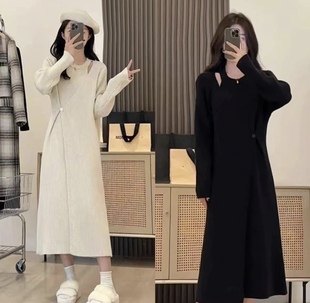 Nursing Dress Autumn and Winter Style for Going Out, Slim and Stylish Knitted Inner Wear for Postpartum Breastfeeding Clothes, Trendy