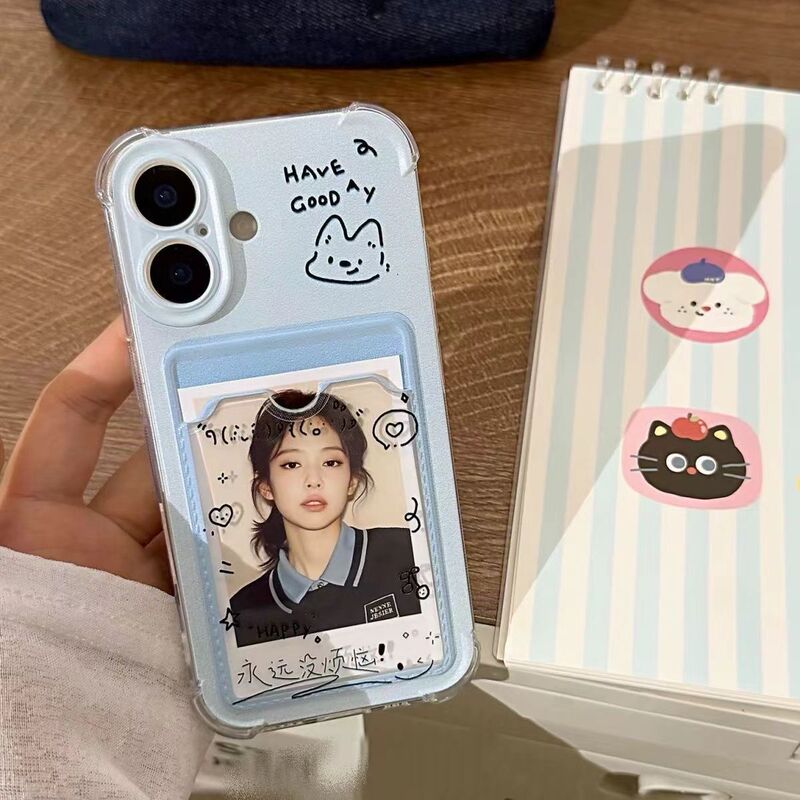 Blue Background Puppy Suitable for Apple 17Promax Mobile Phone Case 16Pro Popular Model 14 Card Holder 13 Creative 12 Soft Shell 78