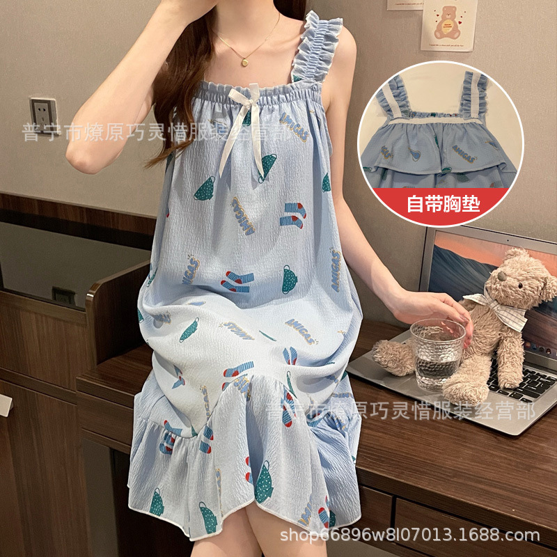 Pijama de cabina para mujeres polvo de cereza de verano algodón trenzado cojín de pecho pijama largo viento rojo de primavera y verano ropa para el hogar
