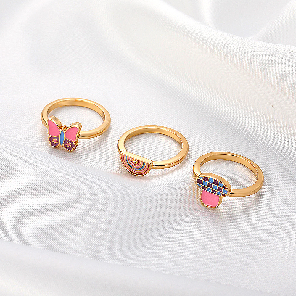 Wholesale Jewelry Cute Dripping Oil Butterfly Mushroom Rainbow Ring Nihaojewelry display picture 3