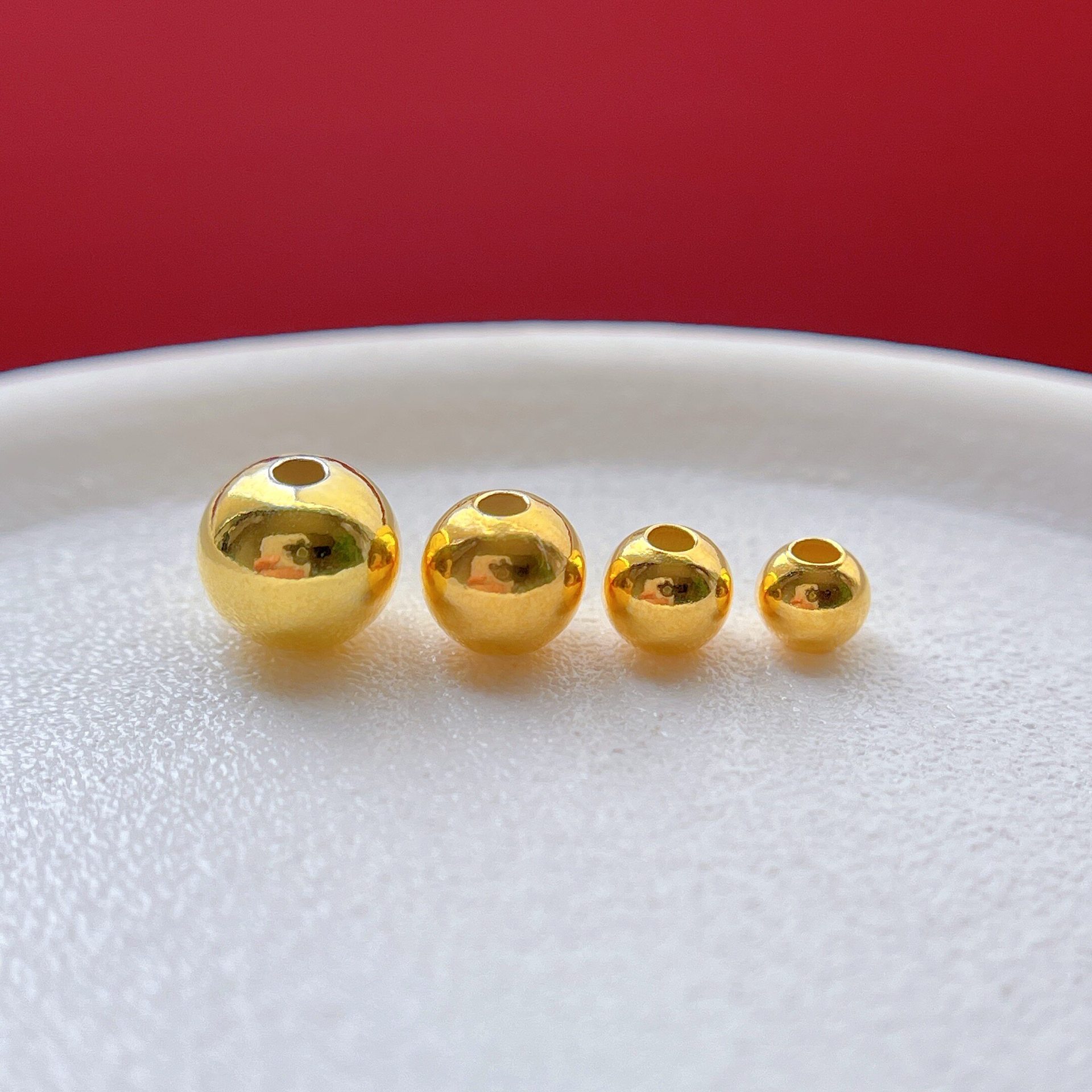 925 Ancient Silver Gold-Plated Accessories, Shiny Small Gold Beads, Spacer Beads, Round Beads, Loose Beads, Small Beads, Fortune Beads, DIY Jewelry