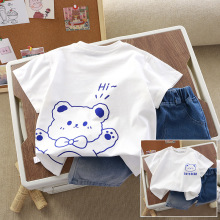 儿童韩版新款夏季男童女童T恤卡通洋气图案上衣男宝宝半袖t恤打底