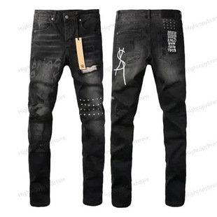 现货 ksubi jeans牛仔裤  美式复古黑色破洞刺绣弹力修身牛仔裤男