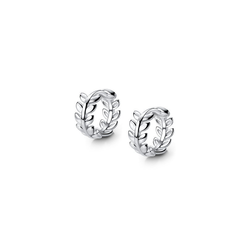 Eloch S925 Ginksen pequeño perfiles de oliva fresco temperamento compacto de hoja de dama aretes E7910