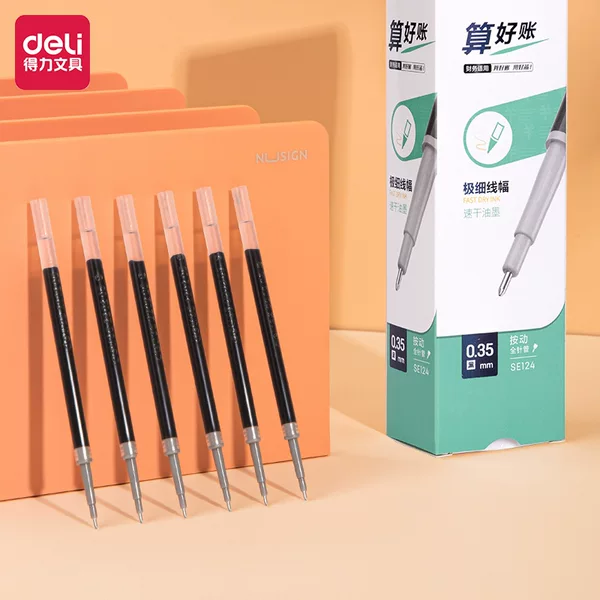Deli SE124 Financial Special Neutral Pen Refill 0.35 Quick-drying Press Full Needle Black Stationery Water Refill